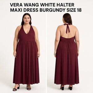 Vera Wang White Halter Maxi Dress Burgundy Size 18 NWT
